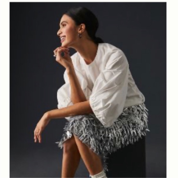 Sunday in Brooklyn for Anthropologie Balloon Sleeve White Blouse - Picture 1 of 7